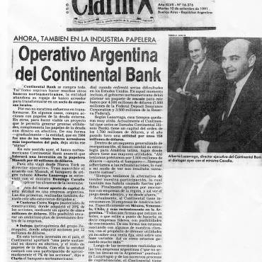 El Continental Bank invierte en Massuh, septiembre de 1991