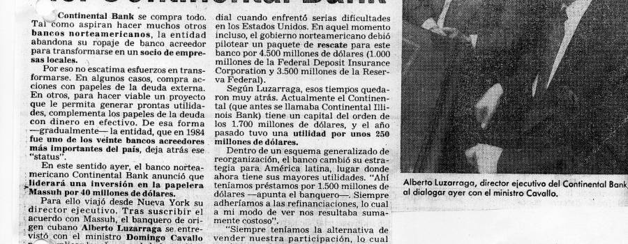 El Continental Bank invierte en Massuh, septiembre de 1991