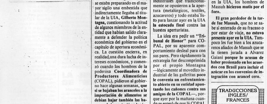 Ámbito Financiero, críticas de la UIA, setiembre de 1990
