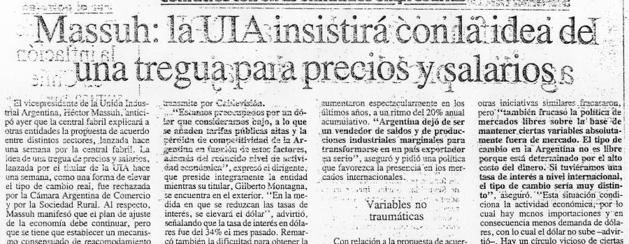 El Cronista, la UIA pide una tregua, octubre de 1990