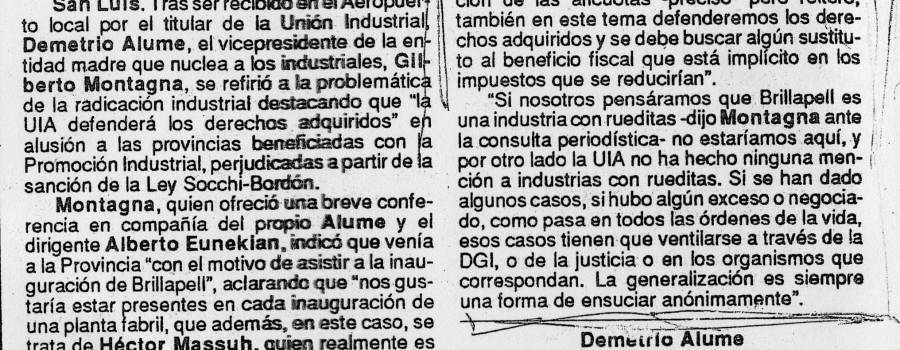 Clarín, la UIA defiende a Massuh, abril de 1988